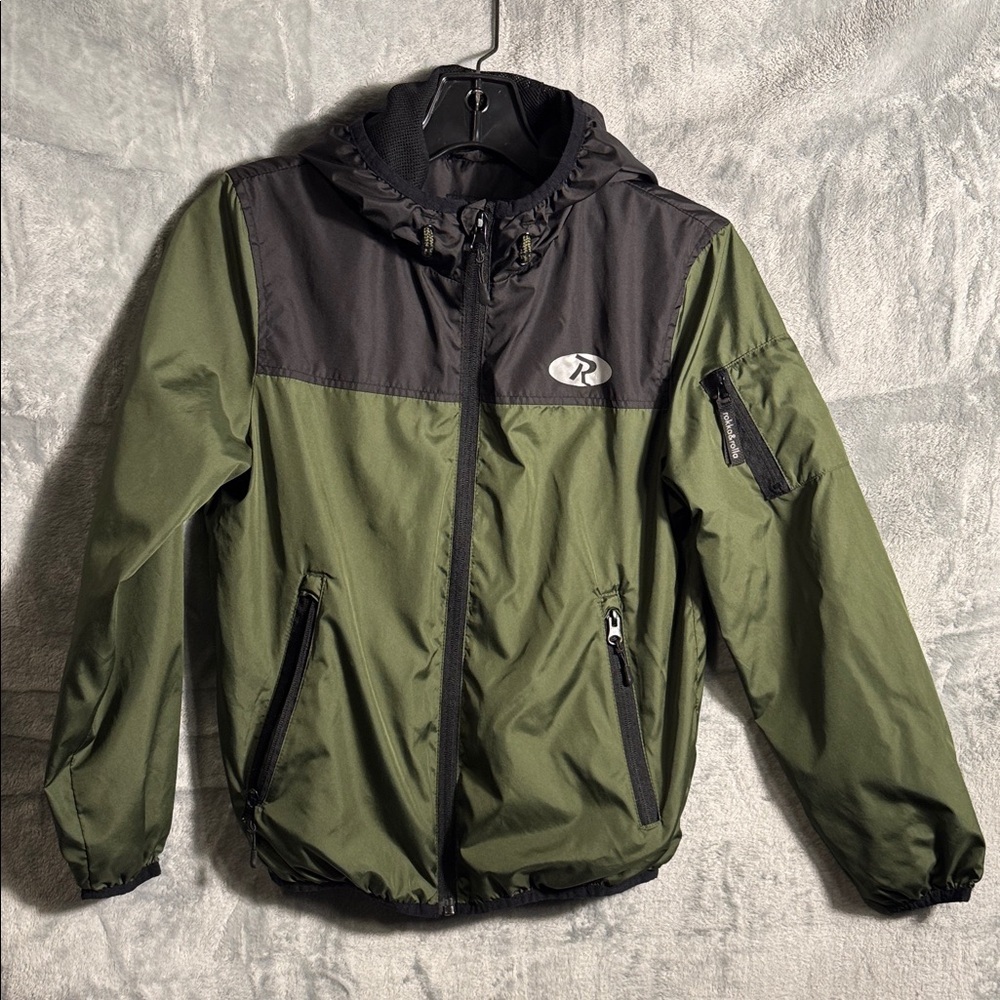 Kids Rokka and Rolla Green‎ and Black Jacket size 12 lightweight zip arm pocket